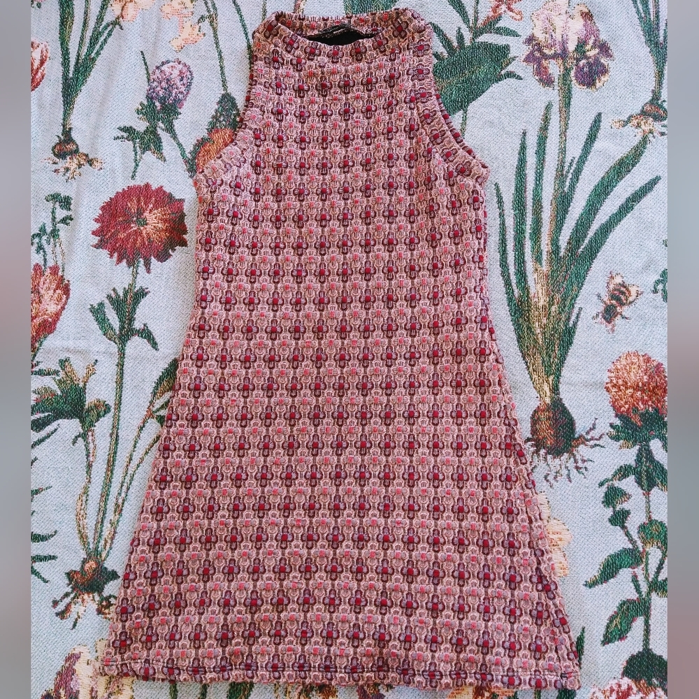 Zara pink and red textured 70's vibes dress size Small